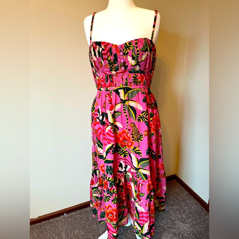 Farm Rio Pink Leopard Forest Midi Dress in Size XL. Never worn.